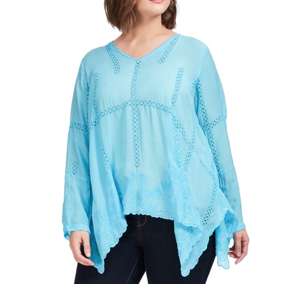 Johnny Was Tops - Johnny Was turquoise flare tunic top, Size 1X